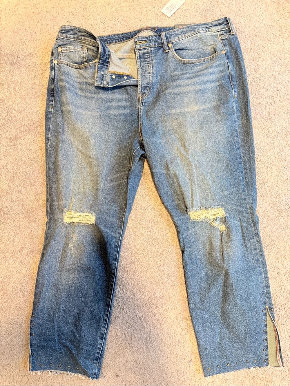 torrid Distressed Light Blue Boyfriend Jeans with Knee Rips